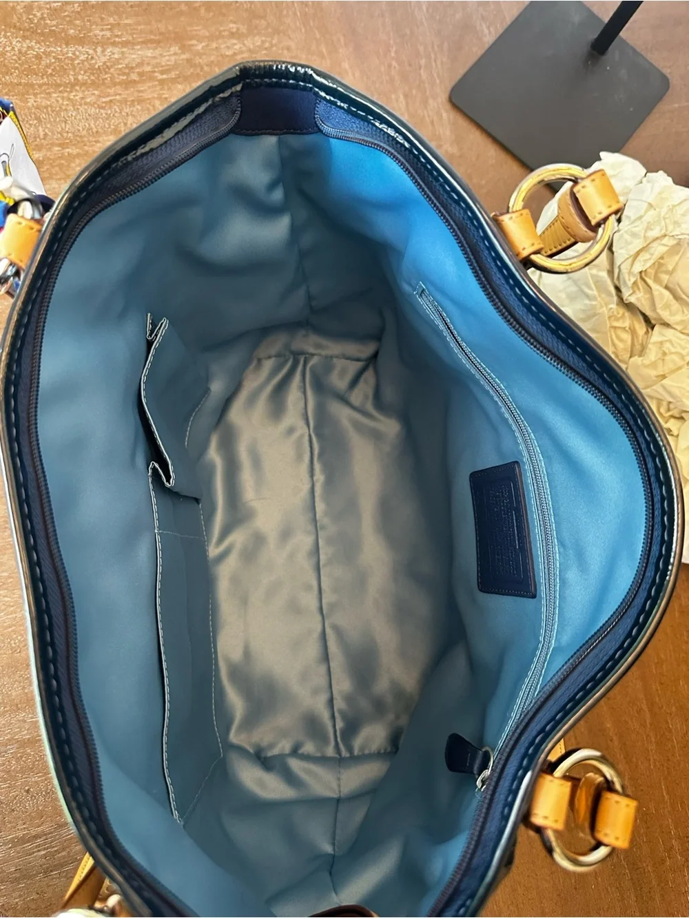 COACH Leah Rich Navy Patent Leather Tote w/ Hang Tag